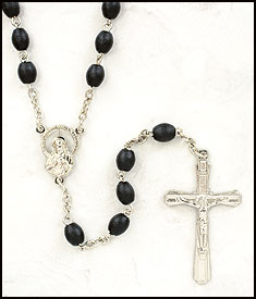 Black Wood Oval Bead Rosary